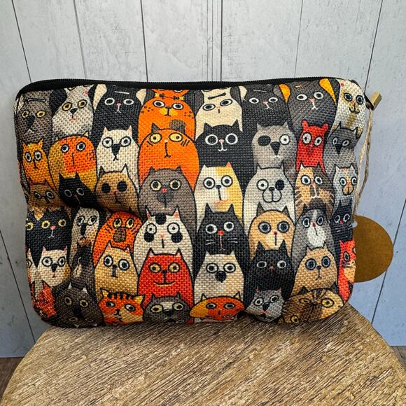 Colorful Autumn Makeup Bag Kitty Cat Lover Bag Artist Pouch NEW FAST SHIP - Picture 2 of 6